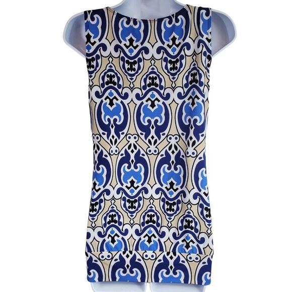 Maurices mesh-trim tank with a cream & blue fleur pattern / Women's Medium - Picture 4 of 7